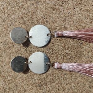 Silver and Pink Tassel Earrings